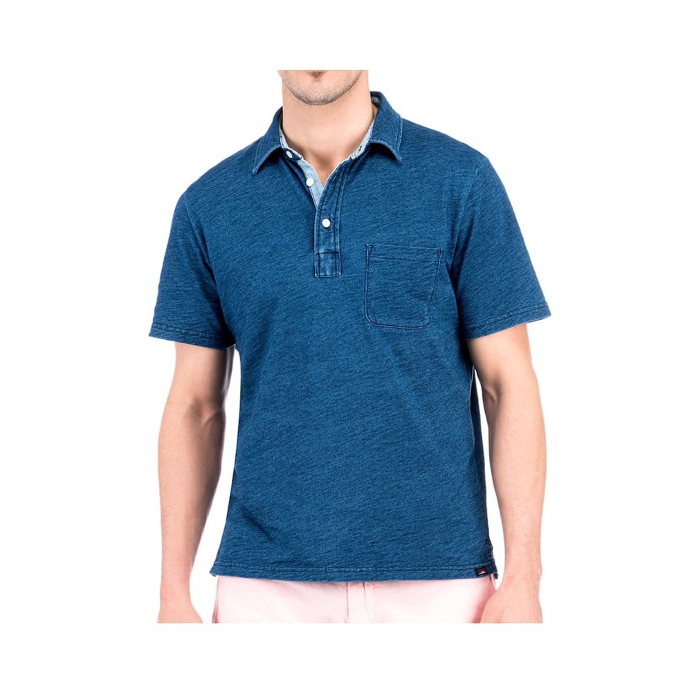 Faherty Indigo Washed Polo Mens Medium Blue Slub Cotton Preppy Golf Outdoors